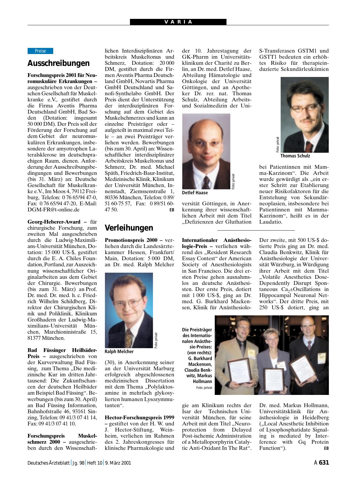 Vorschauseite 1: Verleihungen