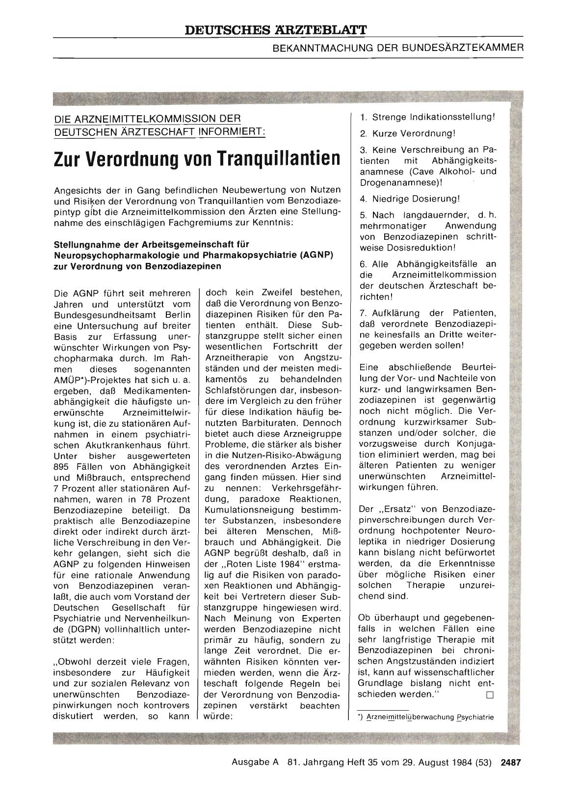 Vorschauseite 1: Zur Verordnung von Tranquillantien