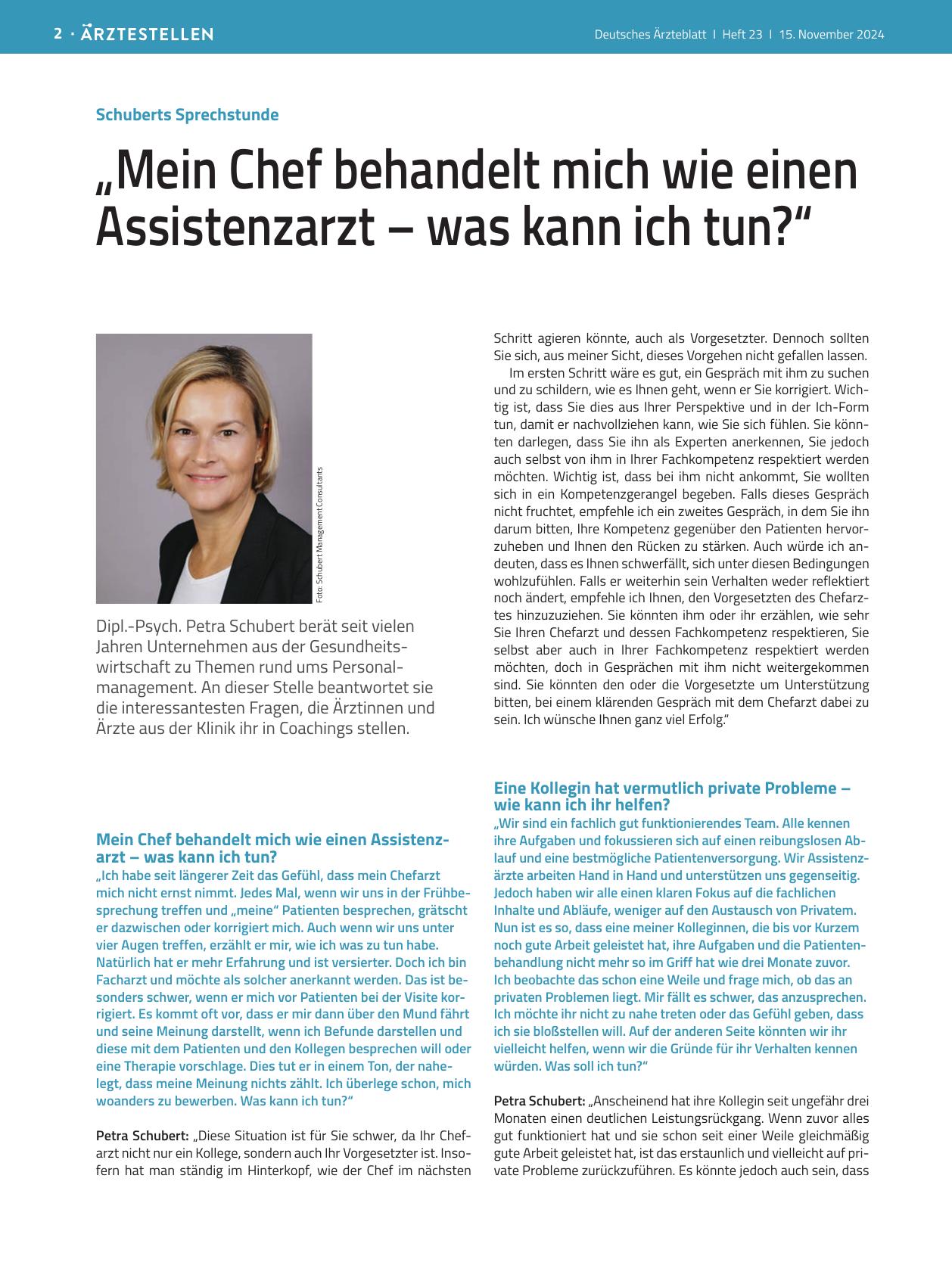 Vorschauseite 1: Schuberts Sprechstunde: „Mein Chef behandelt mich wie einen Assistenzarzt – was kann ich tun? “
