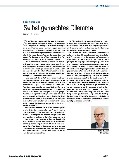 Vorschauseite 1: Epidemische Lage: Selbst gemachtes Dilemma