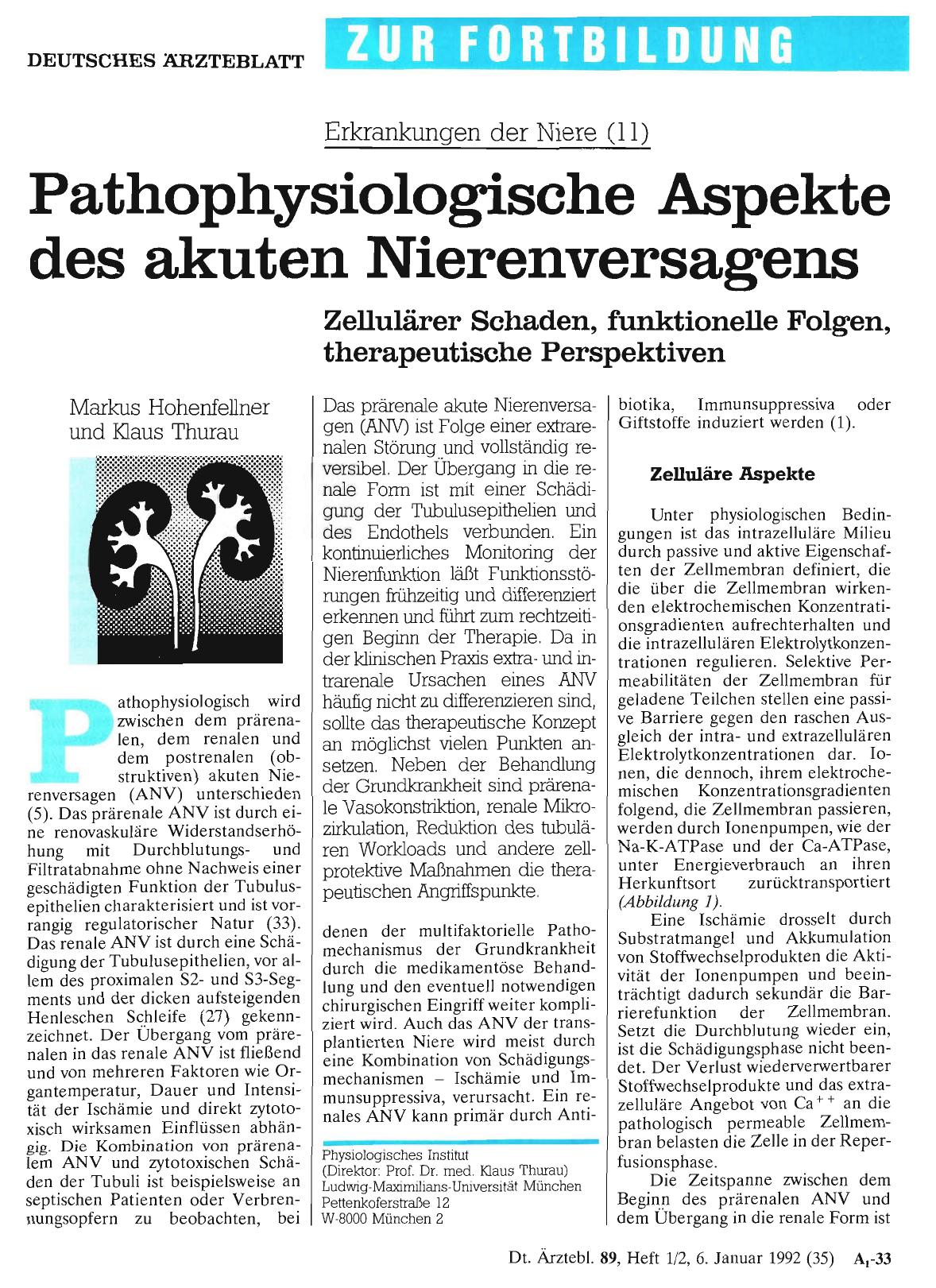 Vorschauseite 1: Erkrankungen der Niere (II): Pathophysiologische Aspekte des akuten Nierenversagens