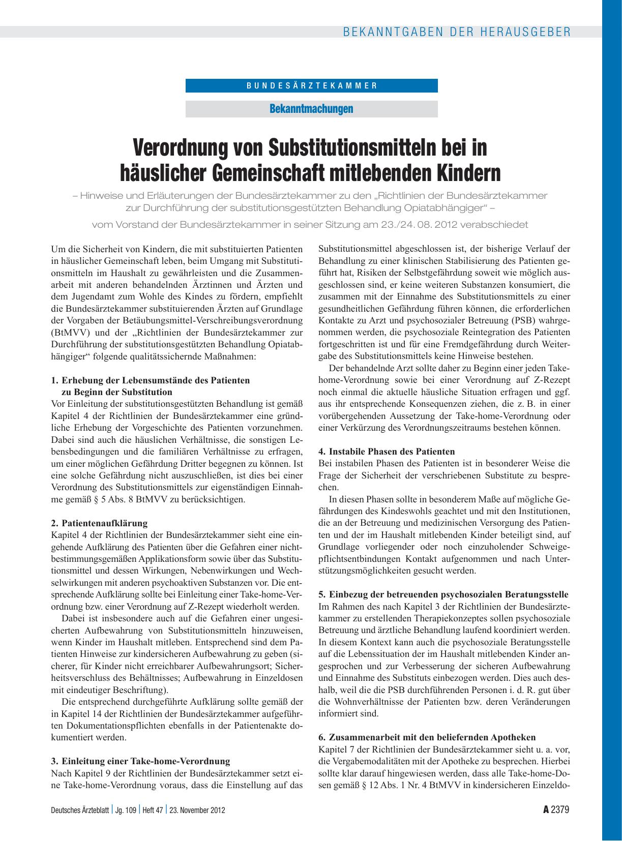 Vorschauseite 1: Verordnung von Substitutionsmitteln bei in häuslicher Gemeinschaft mitlebenden Kindern