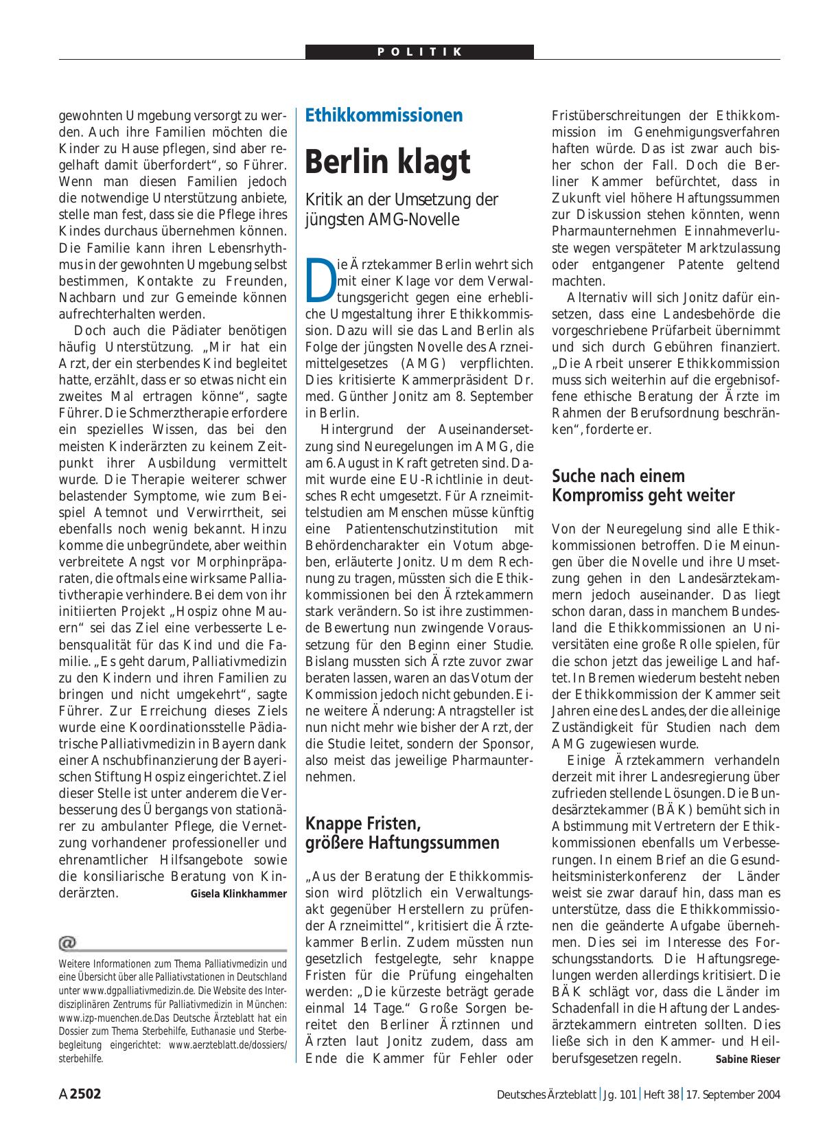 Vorschauseite 1: Ethikkommissionen: Berlin klagt