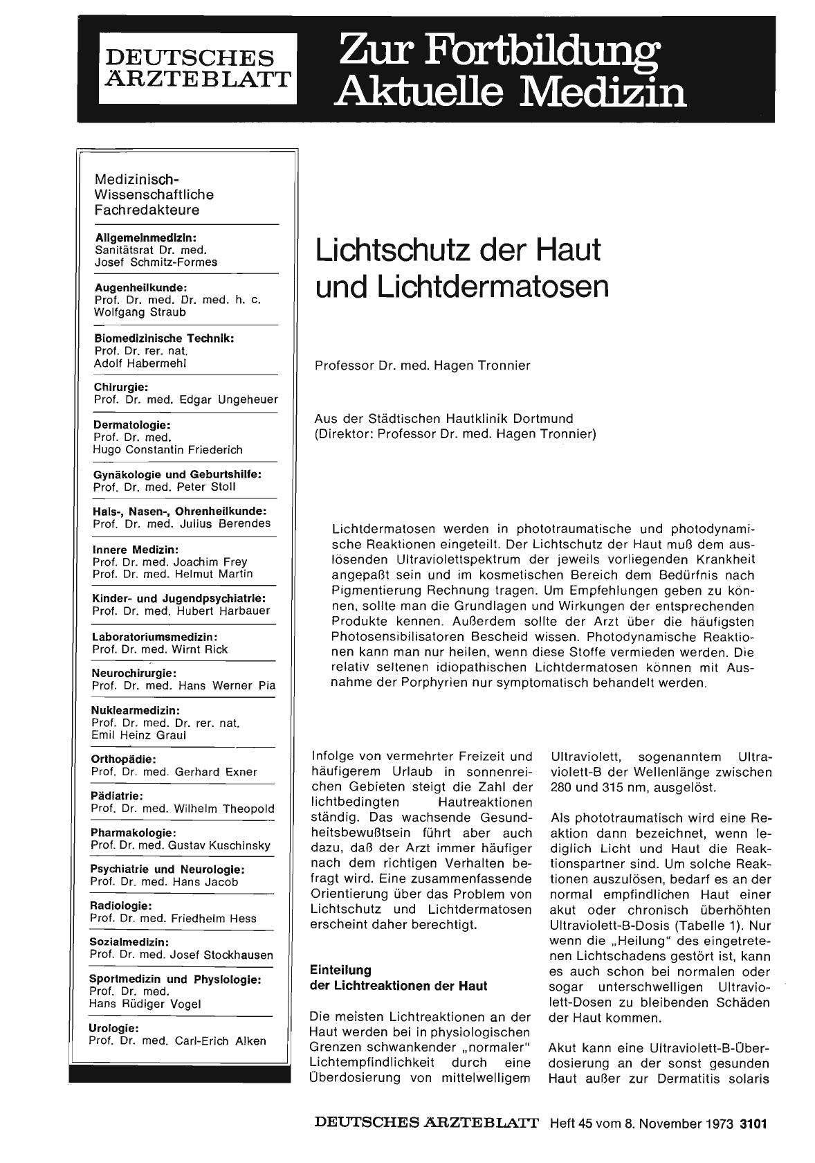 Vorschauseite 1: Lichtschutz der Haut und Lichtdermatosen