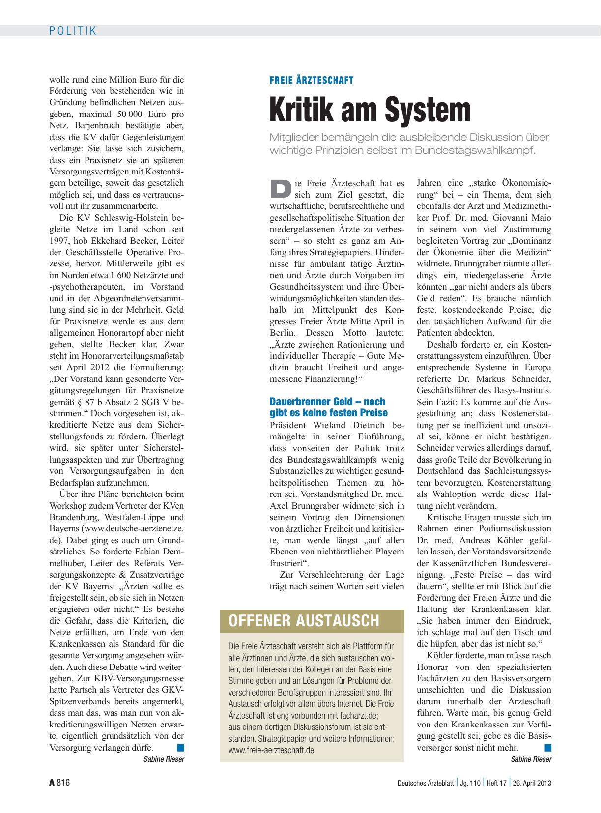 Vorschauseite 1: Freie Ärzteschaft: Kritik am System