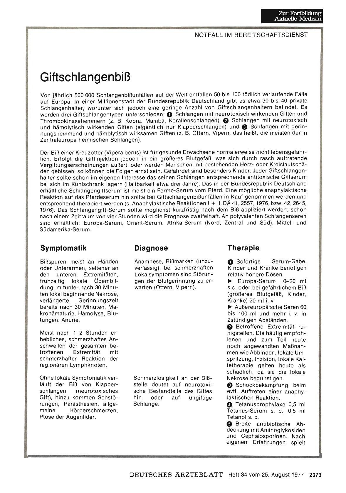 Vorschauseite 1: Giftschlangenbiß