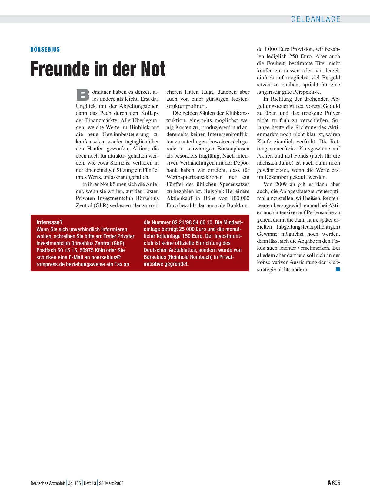 Vorschauseite 1: Börsebius: Freunde in der Not