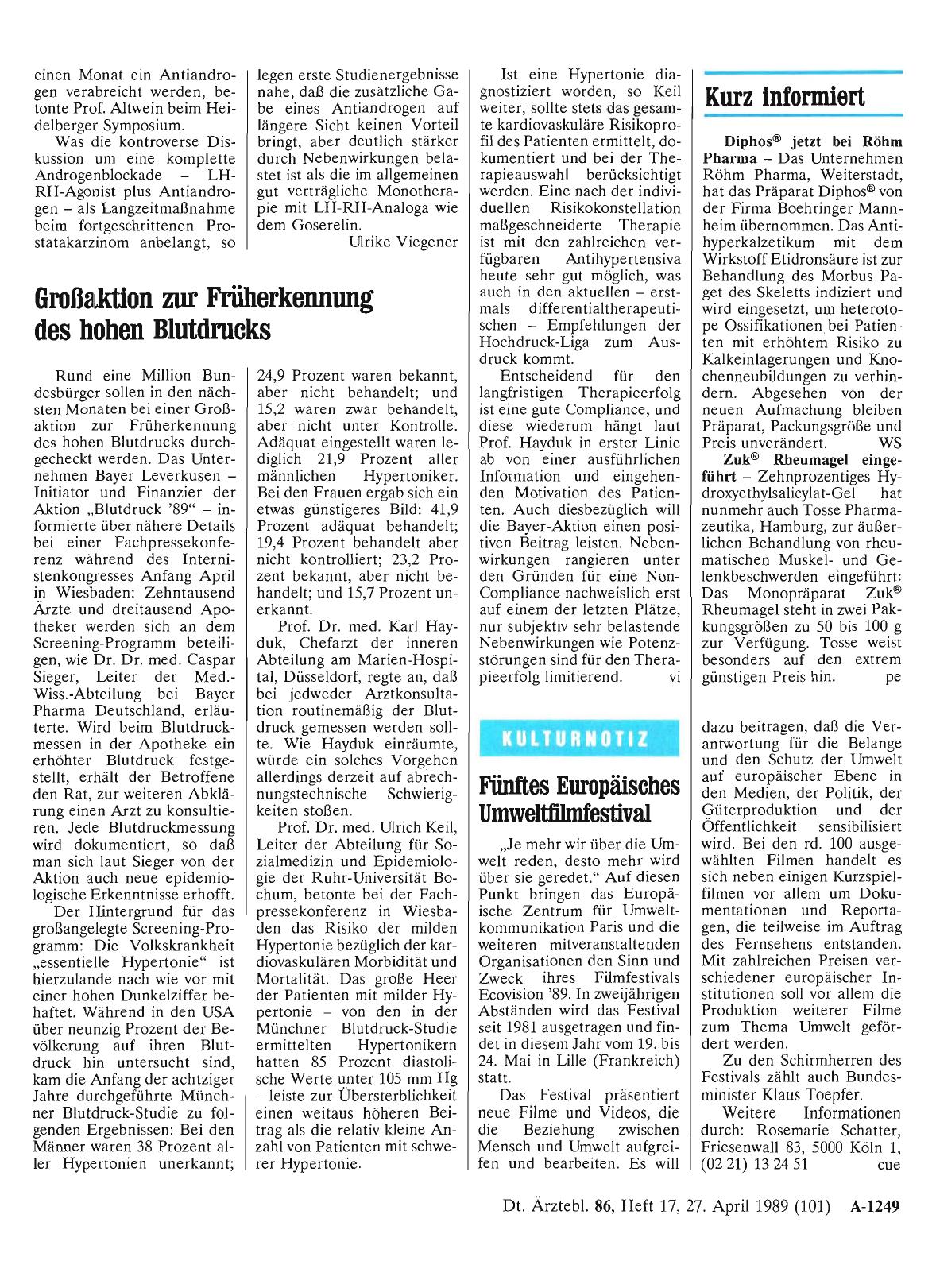 Vorschauseite 1: Großaktion zur Früherkennung des hohen Blutdrucks