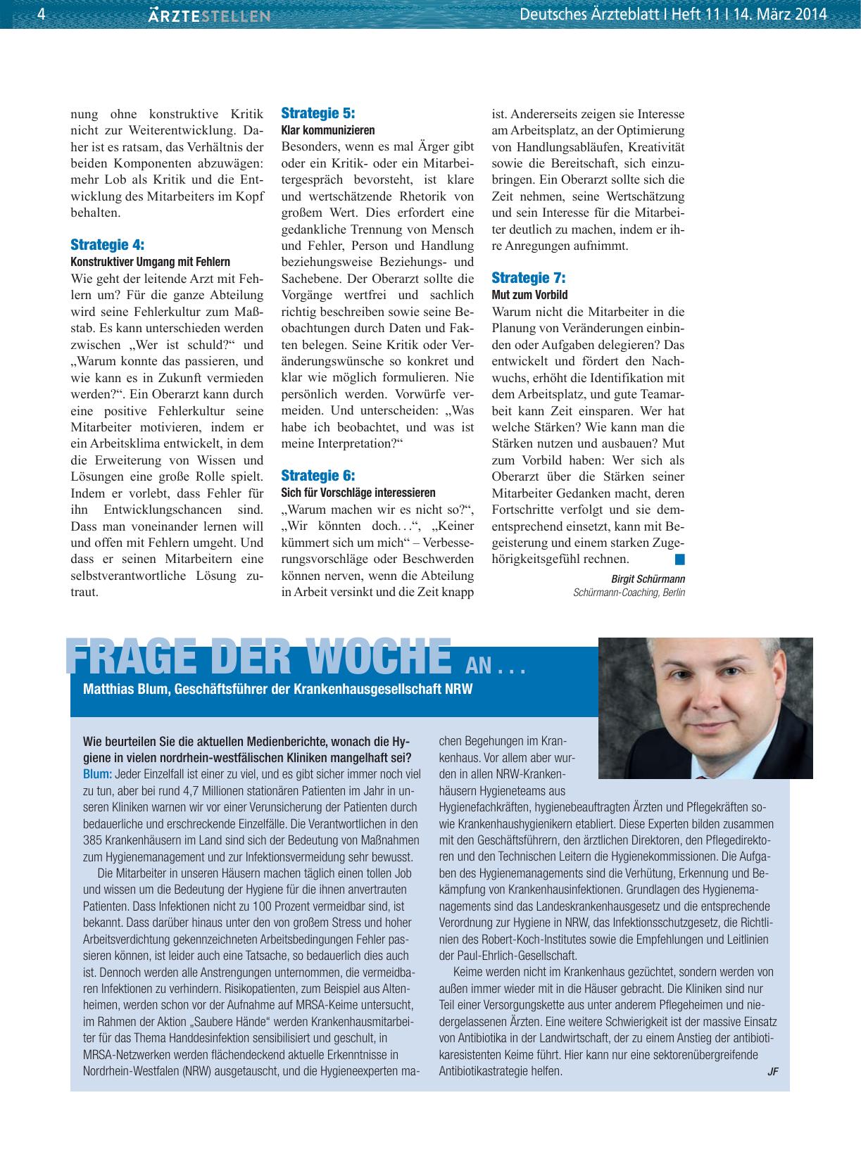 Vorschauseite 1: Frage der Woche an. .. Matthias Blum, Geschäftsführer der Krankenhausgesellschaft NRW