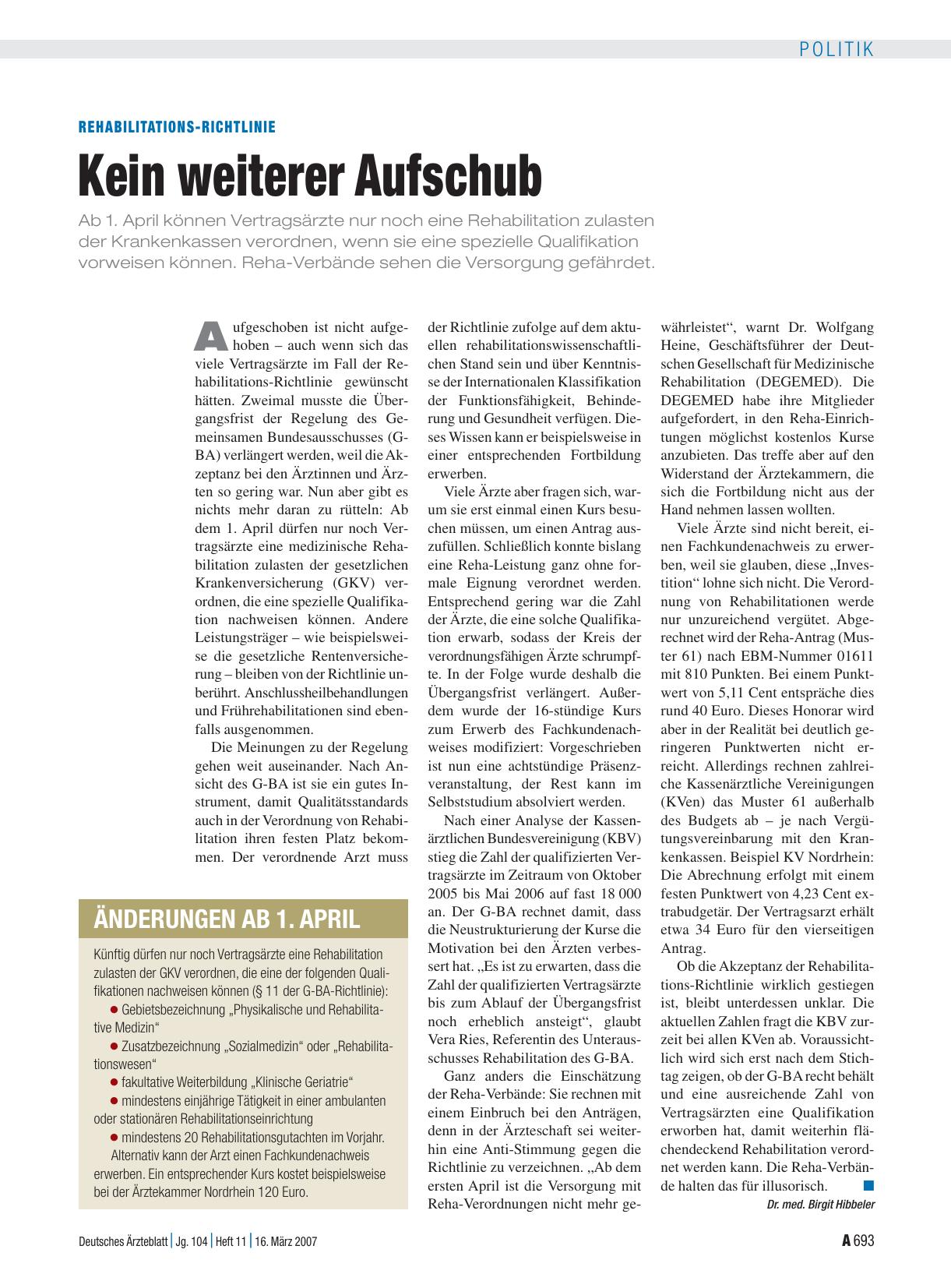 Vorschauseite 1: Rehabilitations-Richtlinie: Kein weiterer Aufschub