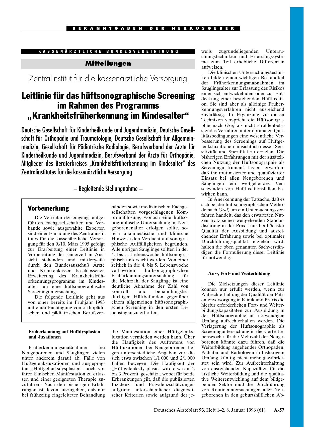 Vorschauseite 1: Leitlinie für das hüftsonographische Screening – Konsensusstatement?