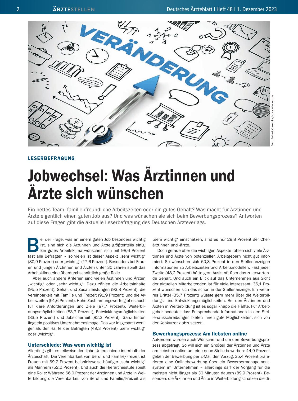 Vorschauseite 1: Leserbefragung: Jobwechsel – Was Ärztinnen und Ärzte sich wünschen
