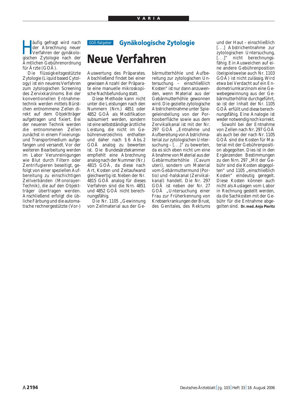 Vorschauseite 1: Gynäkologische Zytologie: Neue Verfahren