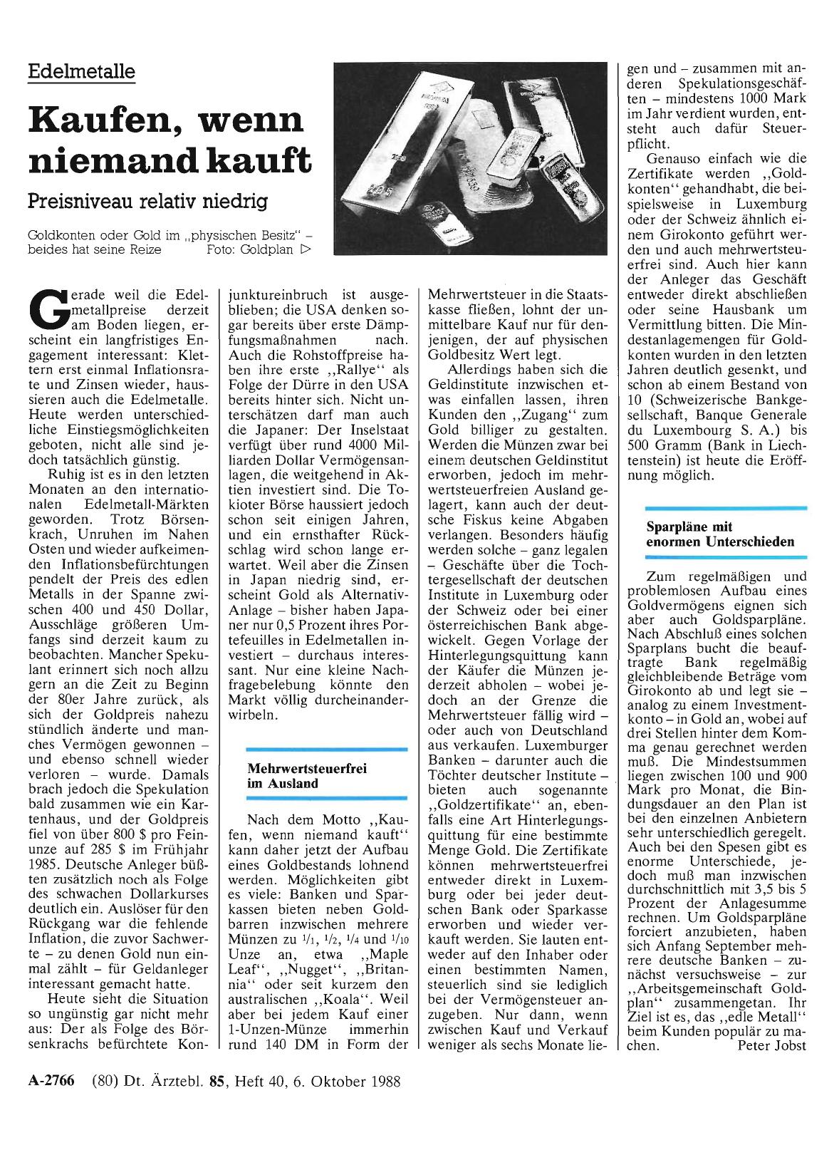 Vorschauseite 1: Edelmetalle: Kaufen, wenn niemand kauft - Preisniveau relativ niedrig