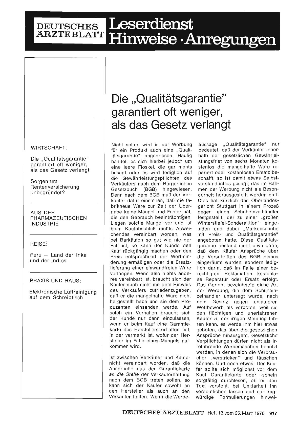 Vorschauseite 1: Die „Qualitätsgarantie“ garantiert oft weniger, als das Gesetz verlangt