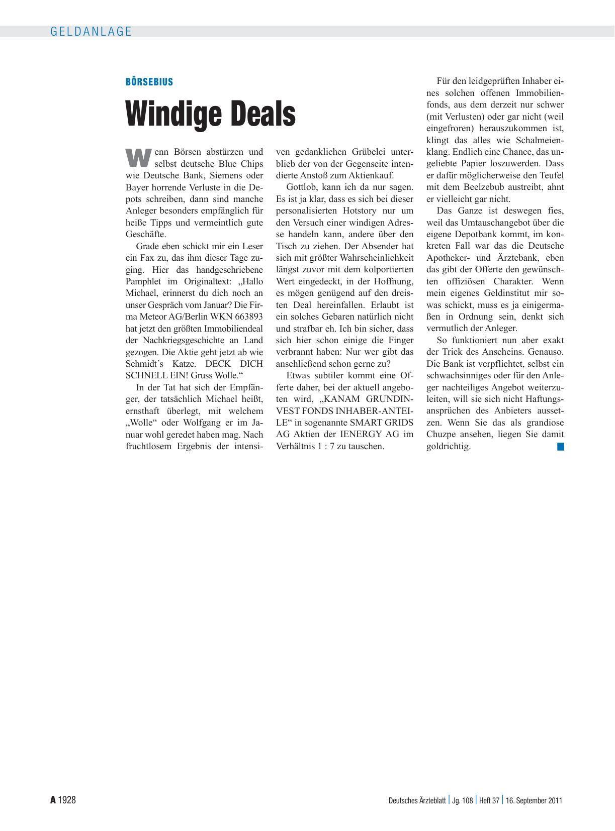 Vorschauseite 1: Börsebius: Windige Deals