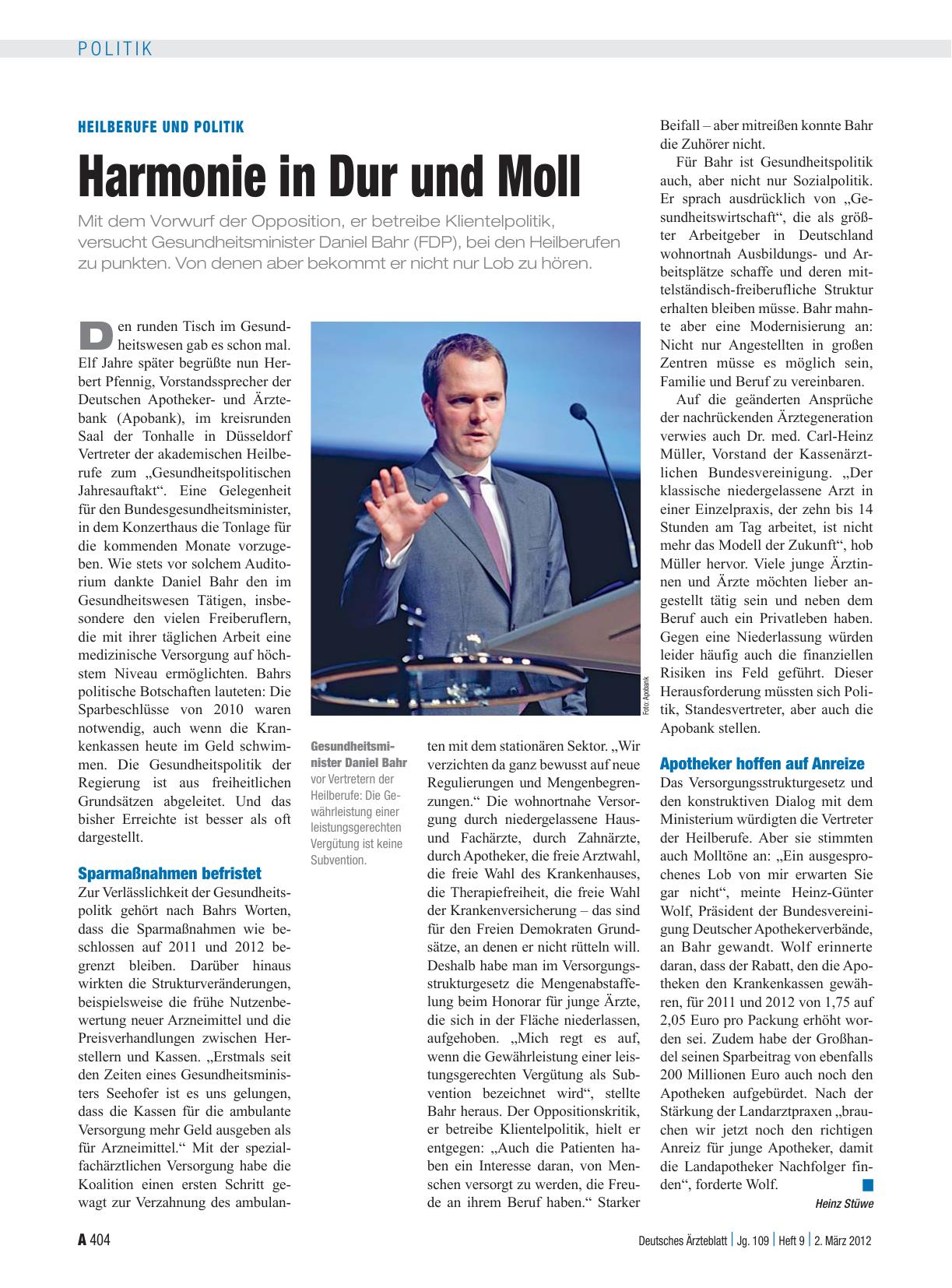 Vorschauseite 1: Heilberufe und Politik: Harmonie in Dur und Moll