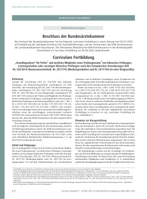 Vorschauseite 2: Beschluss der Bundesärztekammer Curriculare Fortbildung „Grundlagenkurs“ für Prüfer und ärztliche Mitglieder eines Prüfungsteams von klinischen Prüfungen, Leistungsstudien oder so…