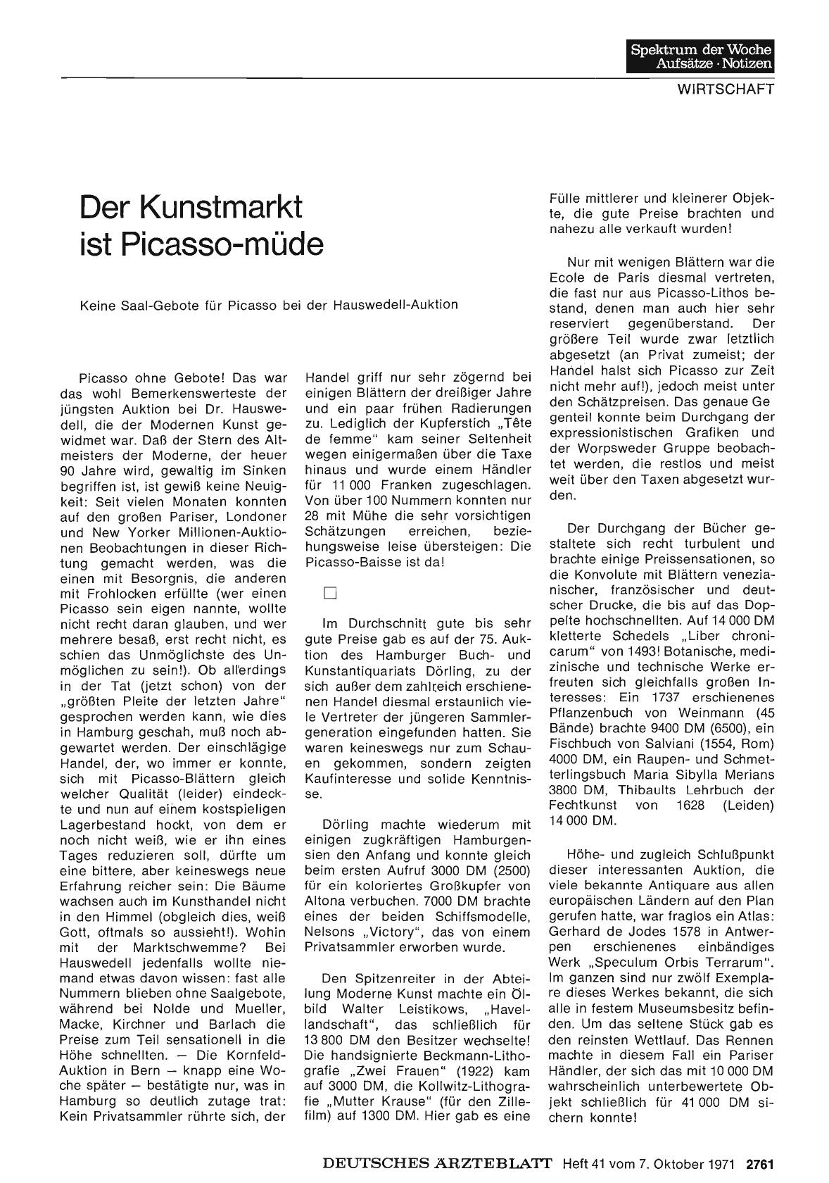 Vorschauseite 1: Der Kunstmarkt ist Picasso-müde
