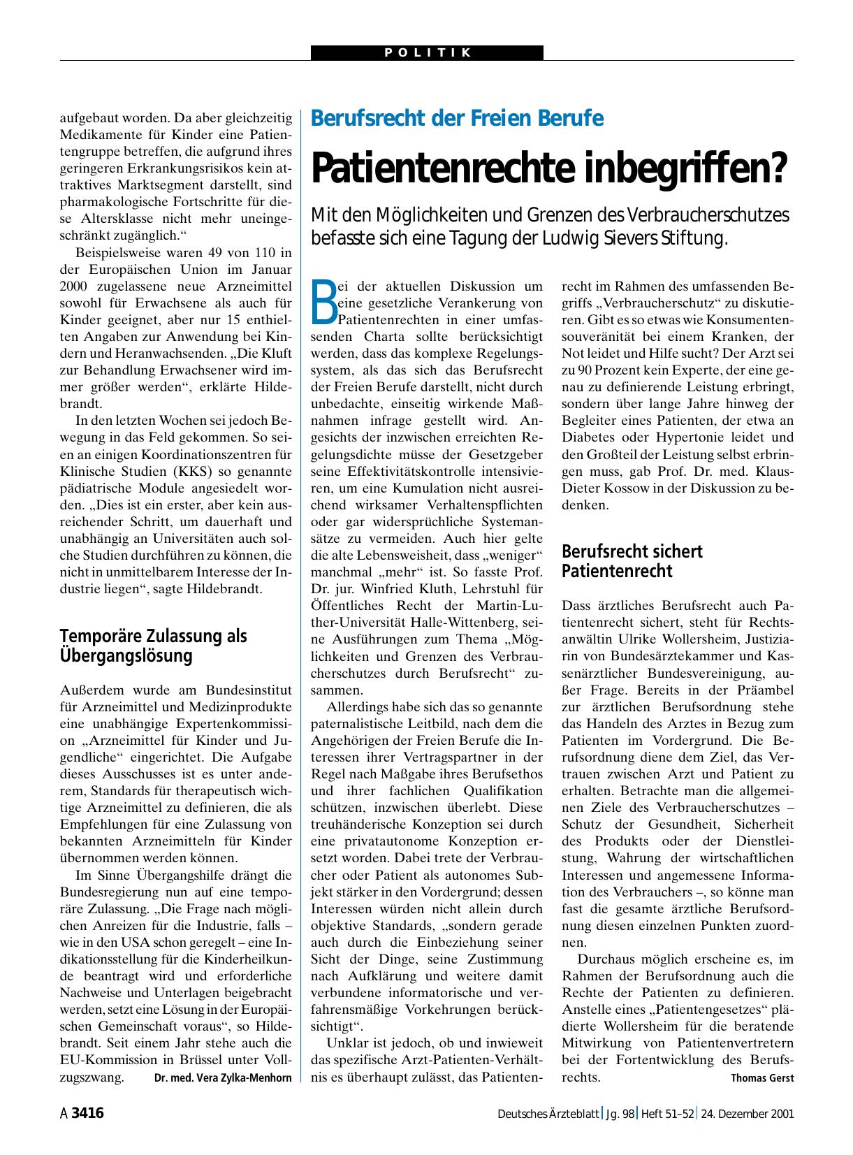 Vorschauseite 1: Berufsrecht der Freien Berufe: Patientenrechte inbegriffen?