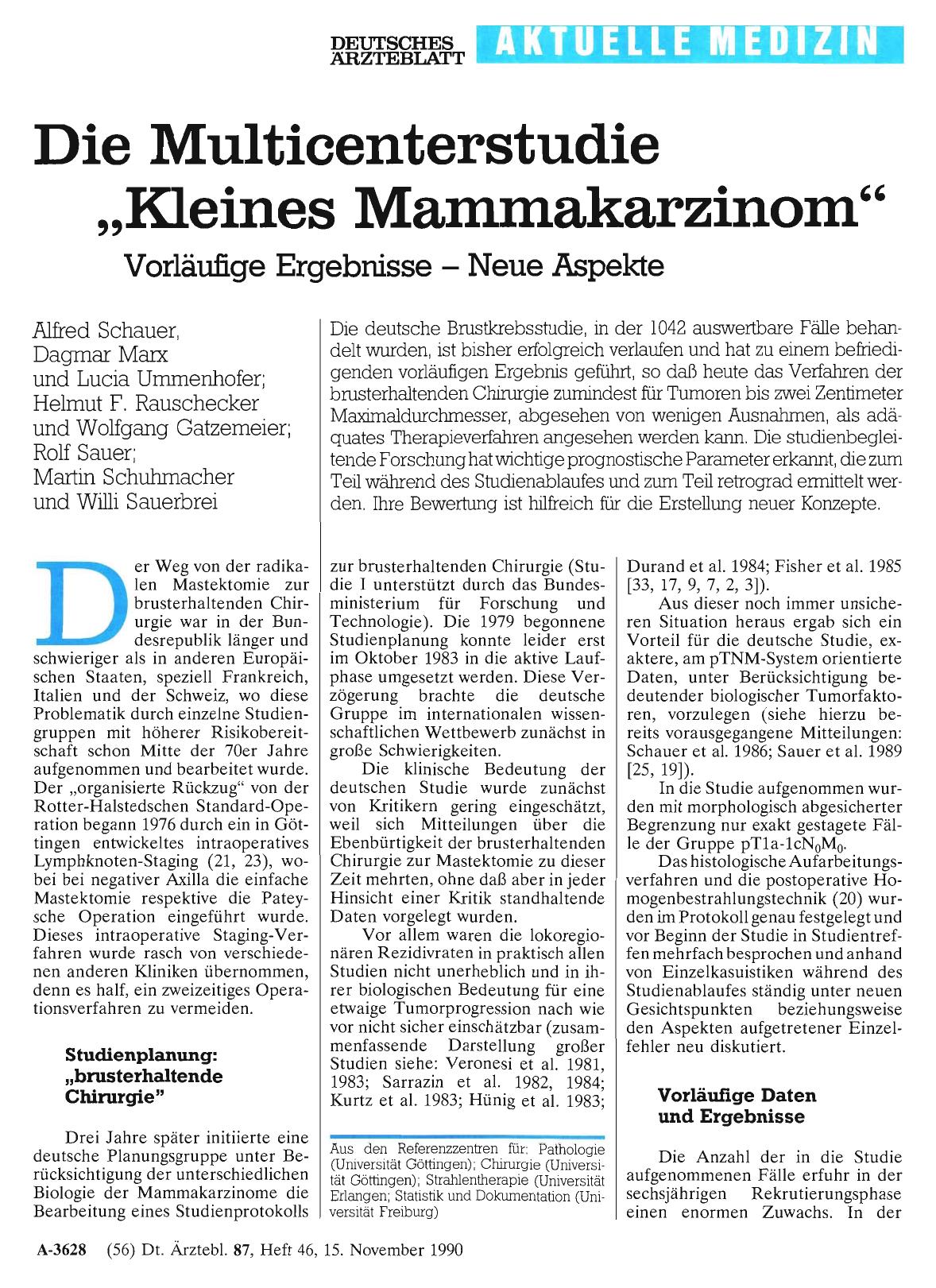 Vorschauseite 1: Die Multicenterstudie „Kleines Mammakarzinom“: Vorläufige Ergebnisse - Neue Aspekte