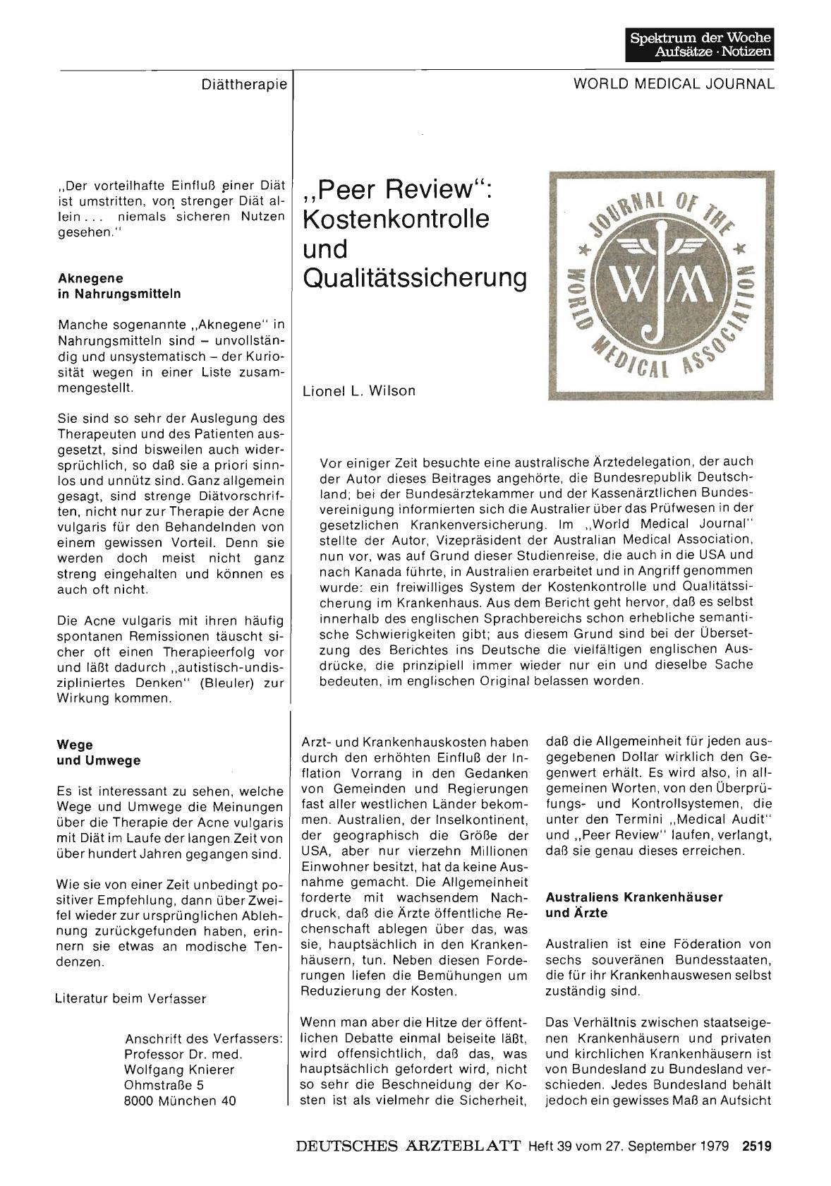 Vorschauseite 1: „Peer Review“: Kostenkontrolle und Qualitätssicherung