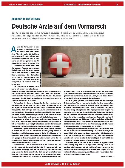 Vorschauseite 1: Arbeiten in der Schweiz: Deutsche Ärzte auf dem Vormarsch