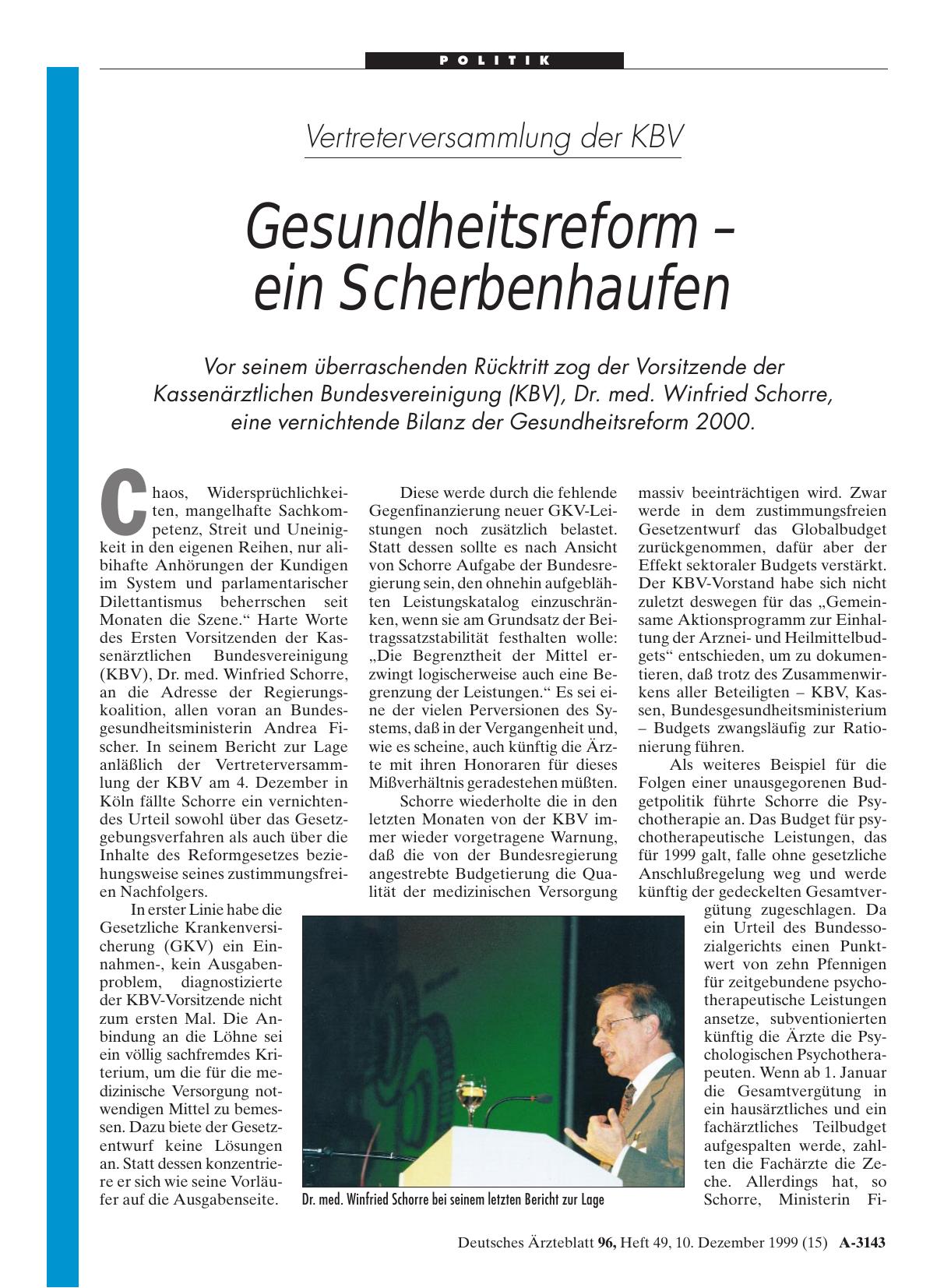 Vorschauseite 1: Vertreterversammlung der KBV: Gesundheitsreform - ein Scherbenhaufen