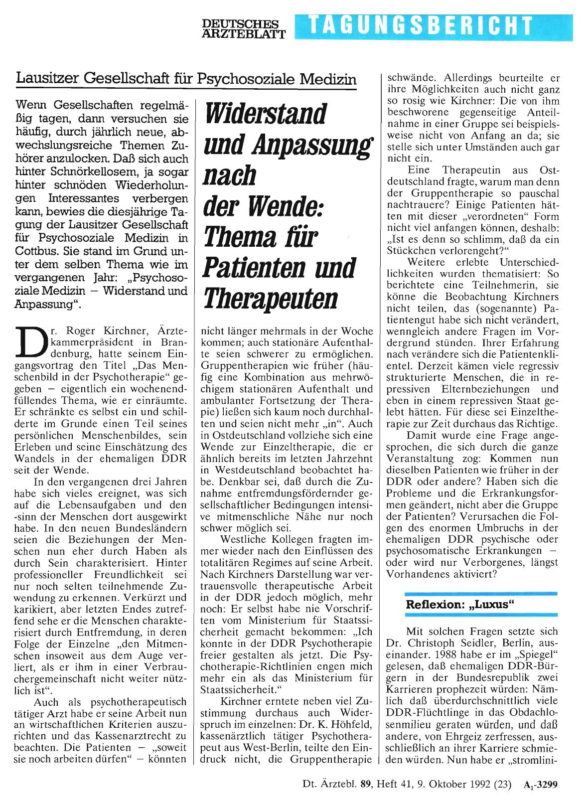 Vorschauseite 1: Lausitzer Gesellschaft für Psychosoziale Medizin: Widerstand und Anpassung nach der Wende: Thema für Patienten und Therapeuten
