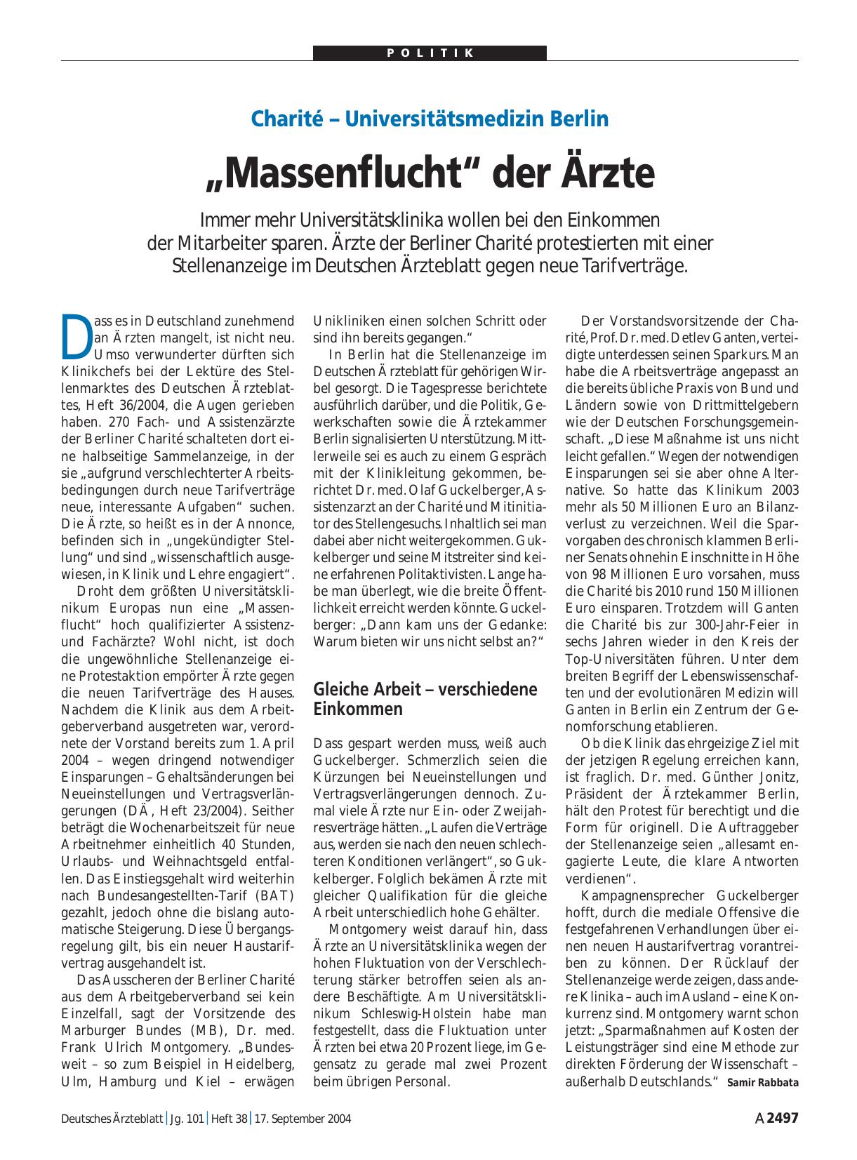 Vorschauseite 1: Charité – Universitätsmedizin Berlin: „Massenflucht“ der Ärzte