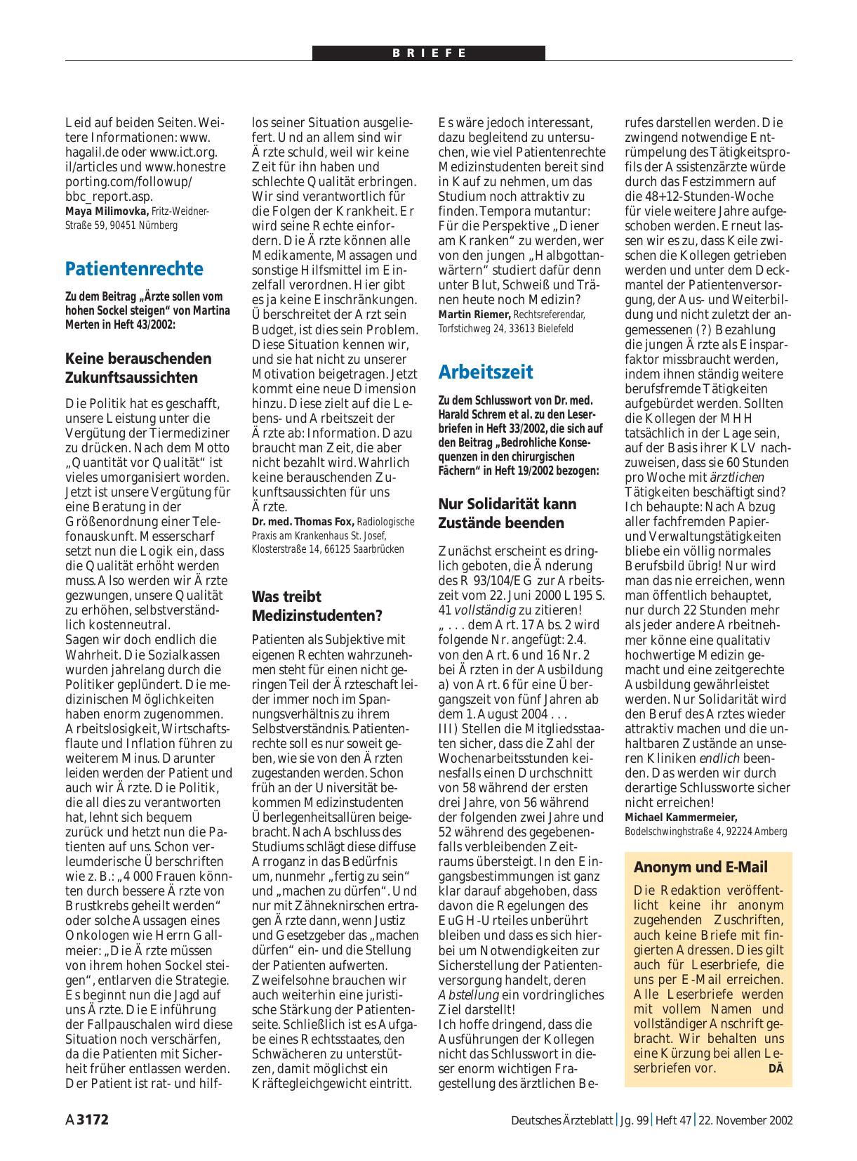 Vorschauseite 1: Anonym und E-Mail