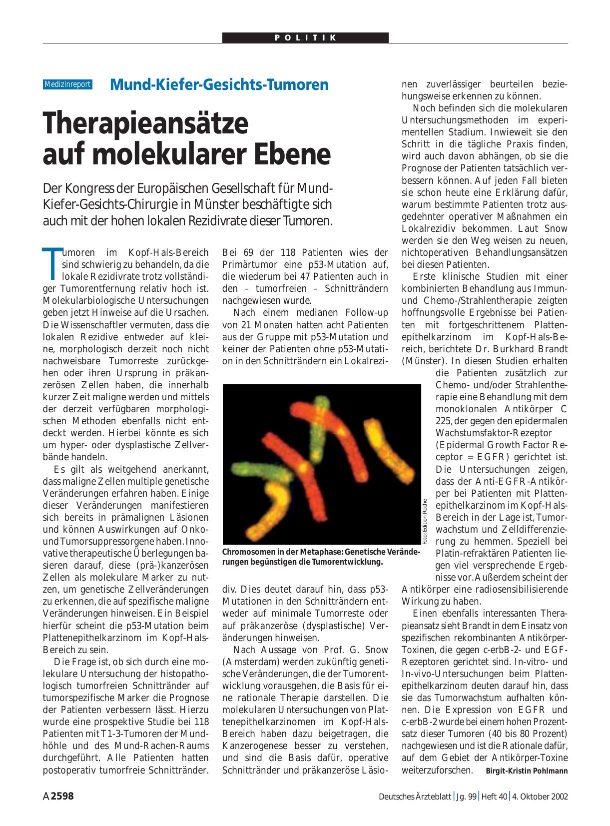 Vorschauseite 1: Mund-Kiefer-Gesichts-Tumoren: Therapieansätze auf molekularer Ebene