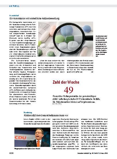 Vorschauseite 1: Arzneimittel: EU-Kommission will einheitliche Nutzenbewertung