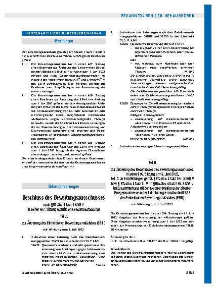 Vorschauseite 1: Beschluss des Bewertungsausschusses nach § 87 Abs. 1 Satz 1 SGB V in seiner 647. Sitzung (schriftliche Beschlussfassung)