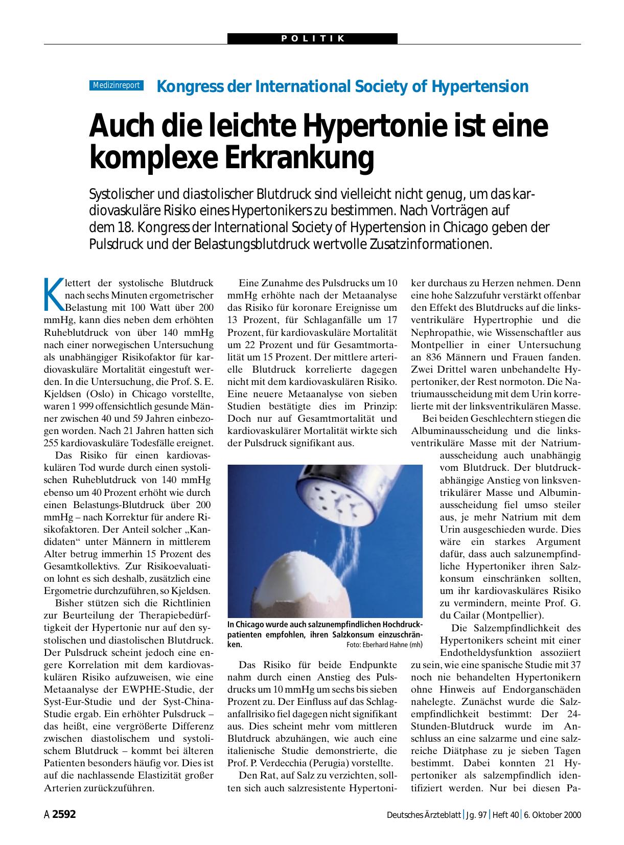 Vorschauseite 1: Kongress der International Society of Hypertension: Auch die leichte Hypertonie ist eine komplexe Erkrankung
