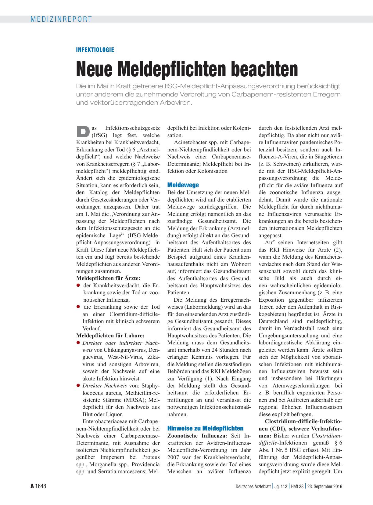 Vorschauseite 1: Infektiologie: Neue Meldepflichten beachten