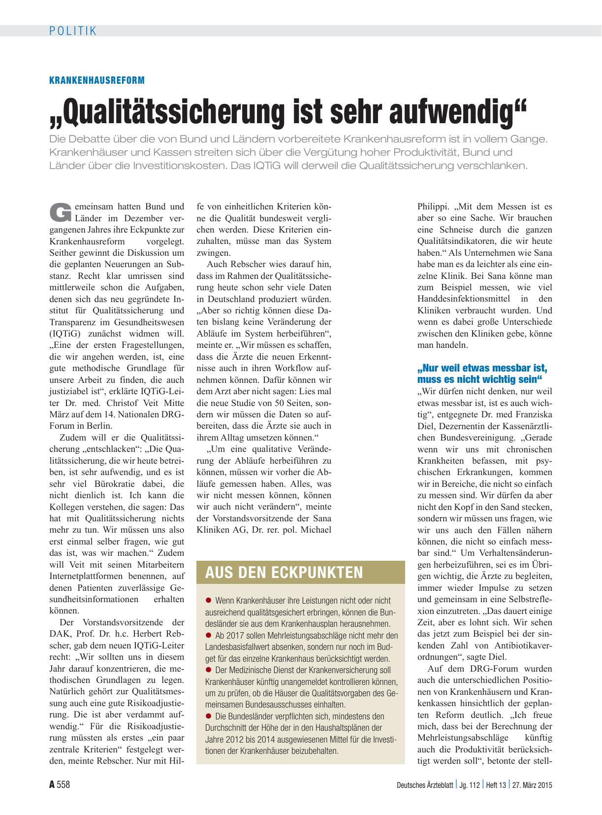 Vorschauseite 1: Krankenhausreform: „Qualitätssicherung ist sehr aufwendig“