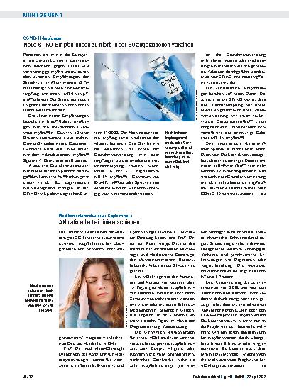 Vorschauseite 1: COVID-19-Impfungen: Neue STIKO-Empfehlungen zu nicht in der EU zugelassenen Vakzinen