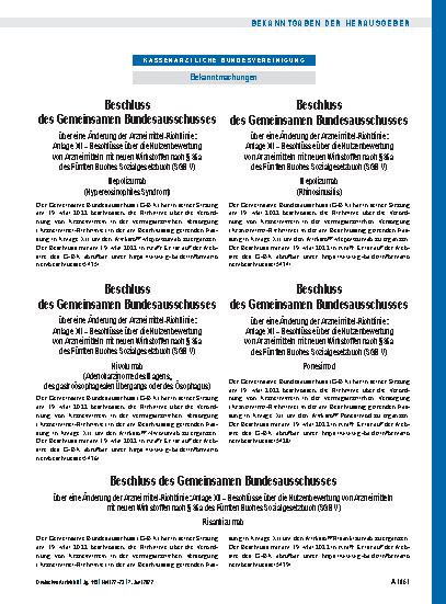 Vorschauseite 1: Beschluss des Gemeinsamen Bundesausschusses über eine Änderung der Arzneimittel-Richtlinie: Mepolizumab (Rhinosinusitis)