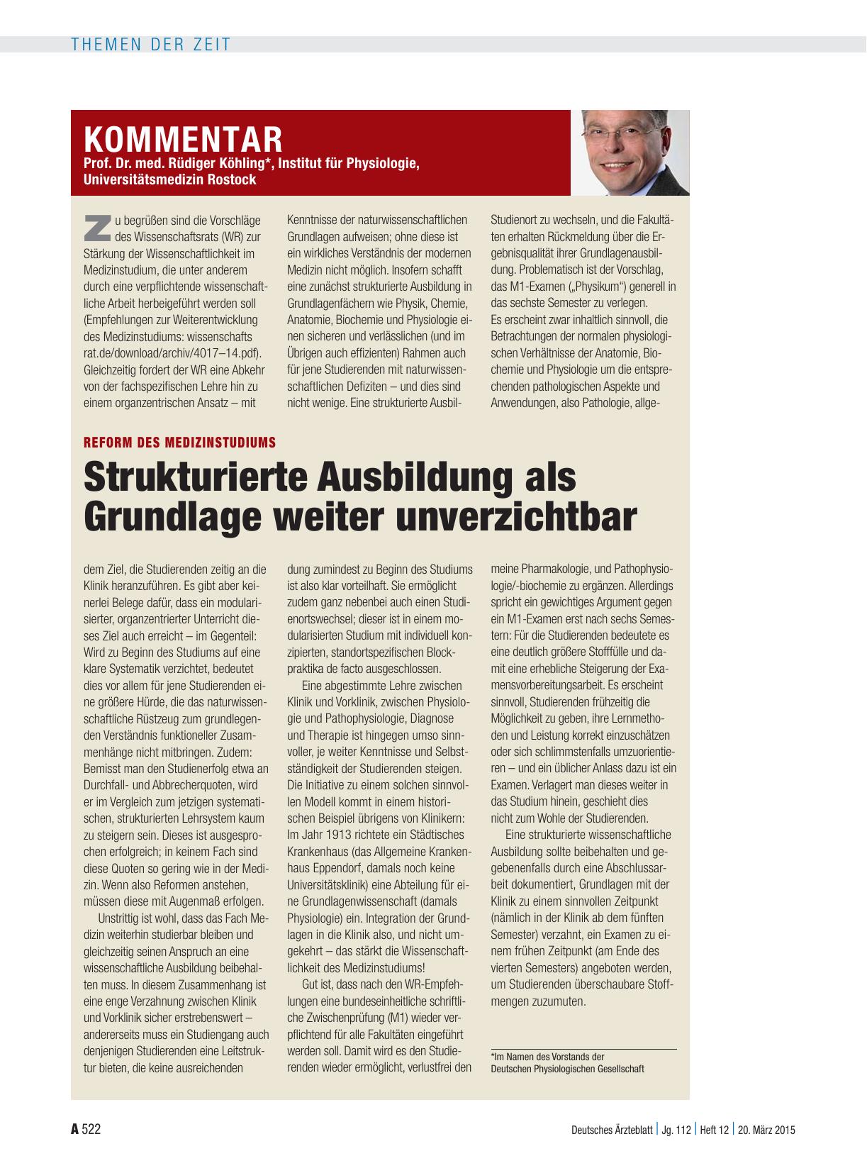 Vorschauseite 1: Reform des Medizinstudiums: Strukturierte Ausbildung als Grundlage weiter unverzichtbar