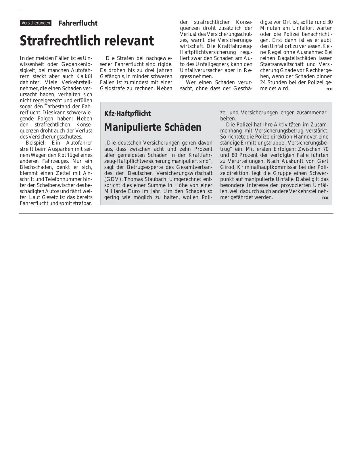 Vorschauseite 1: Kfz-Haftpflicht: Manipulierte Schäden