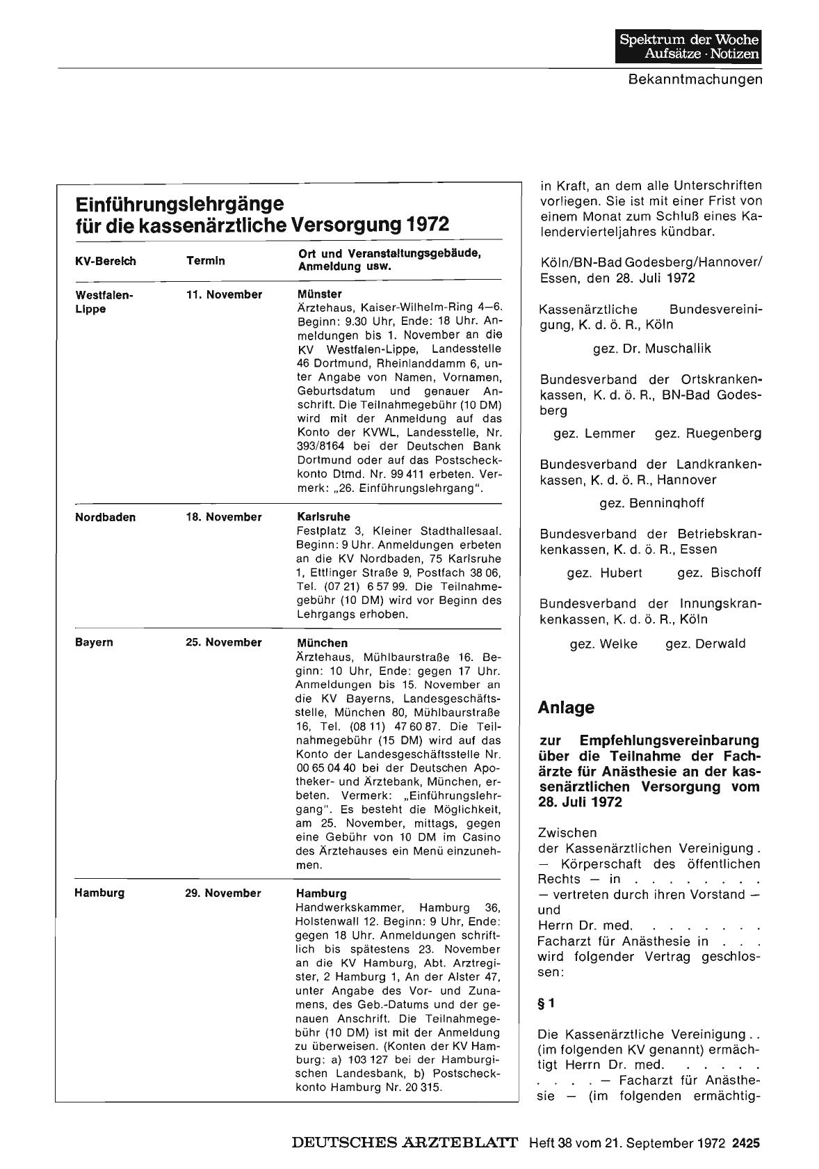 Vorschauseite 1: Einführungslehrgänge für die kassenärztliche Versorgung 1972