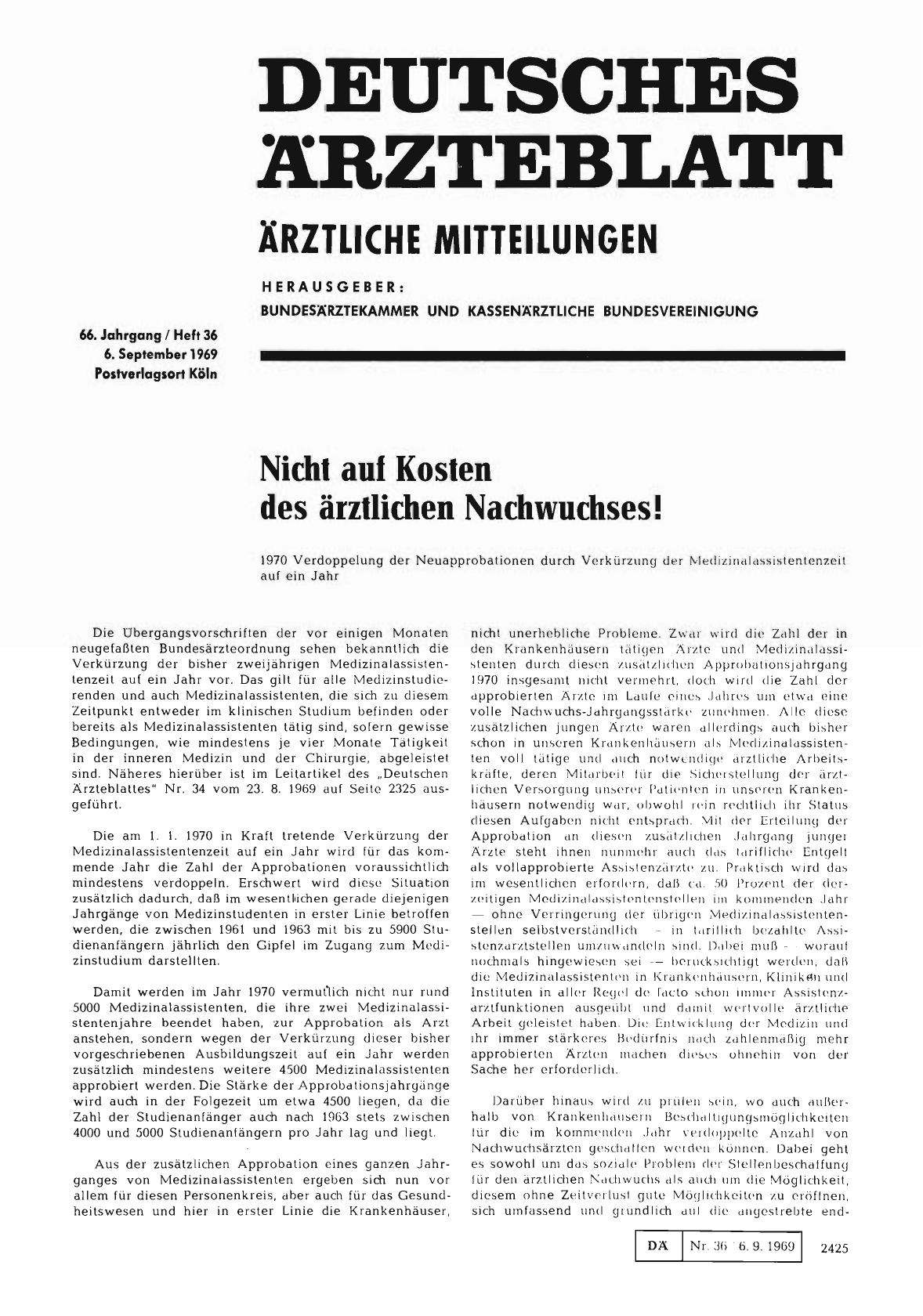 Vorschauseite 1: Nicht auf Kosten des ärztlichen Nachwuchses!
