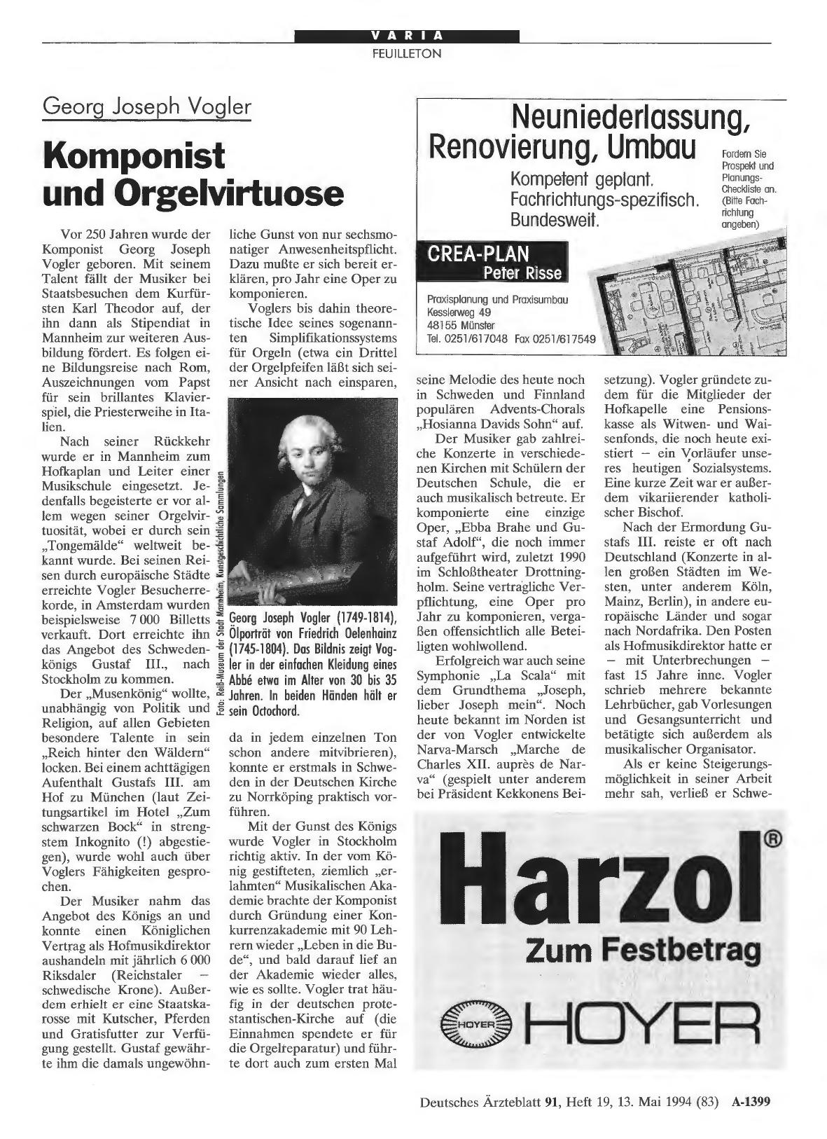 Vorschauseite 1: Georg Joseph Vogler: Komponist und Orgelvirtuose