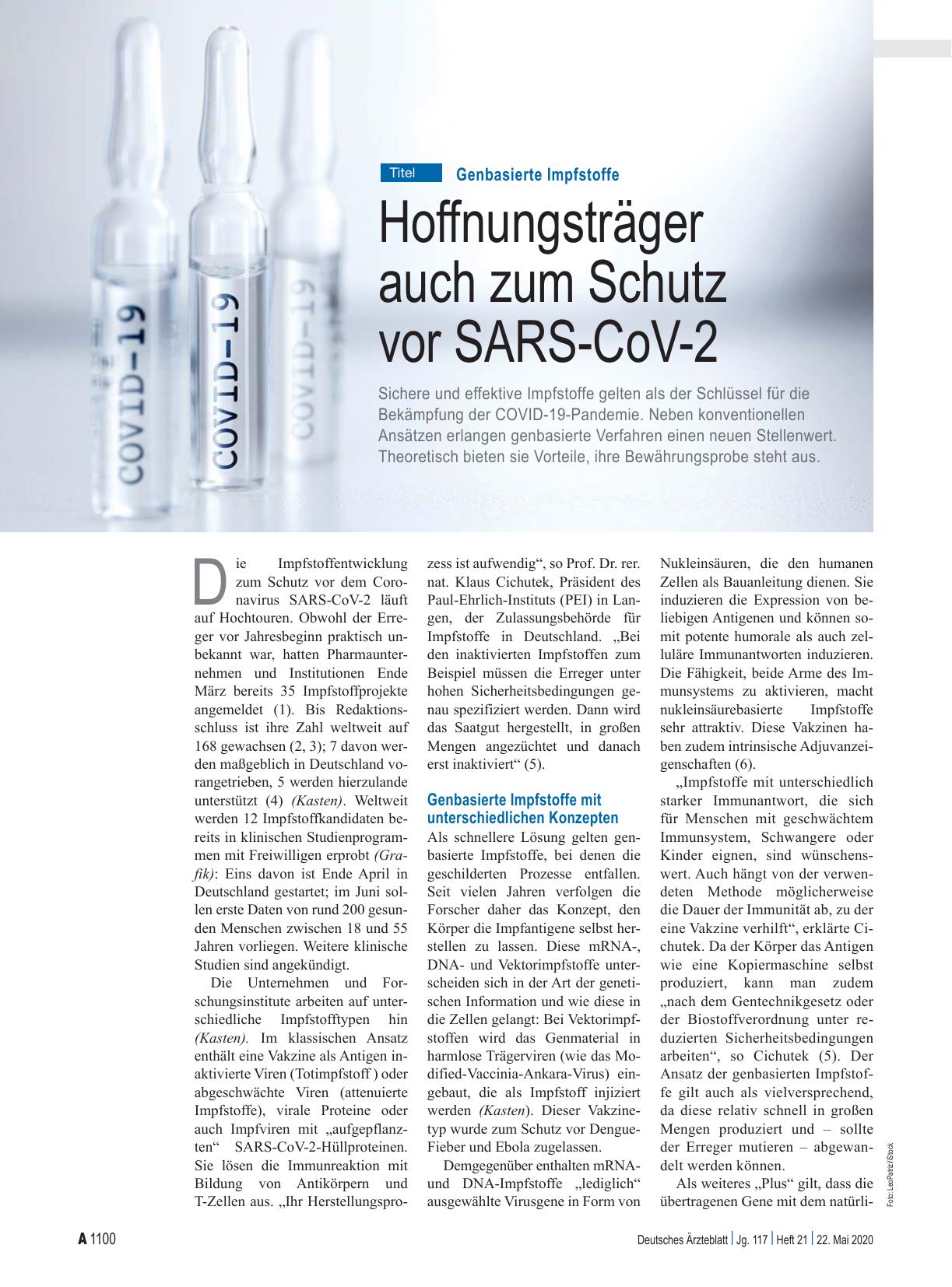 Vorschauseite 1: Genbasierte Impfstoffe: Hoffnungsträger auch zum Schutz vor SARS-CoV-2