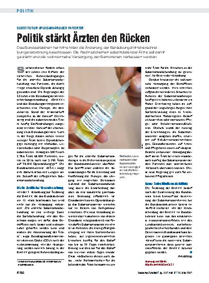 Vorschauseite 1: Substitution opioidabhängiger Patienten: Politik stärkt Ärzten den Rücken
