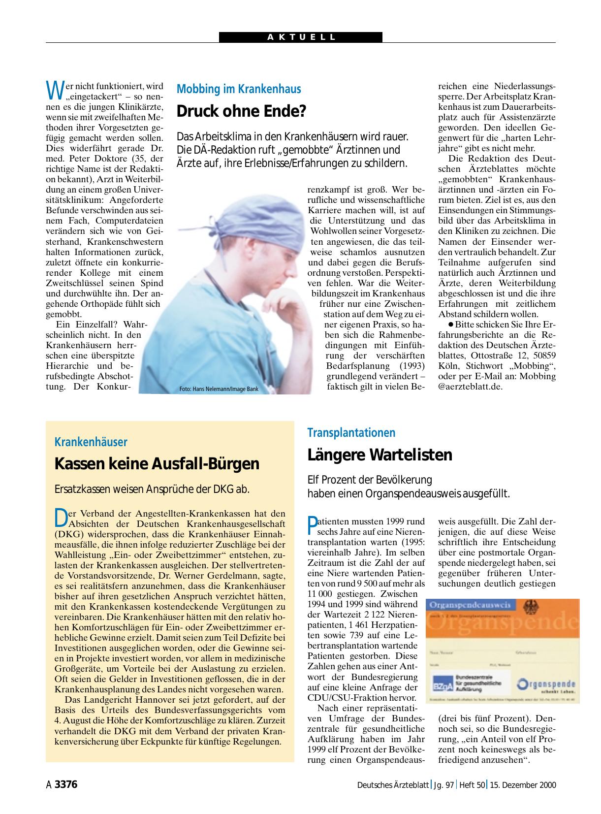 Vorschauseite 1: Transplantationen: Längere Wartelisten
