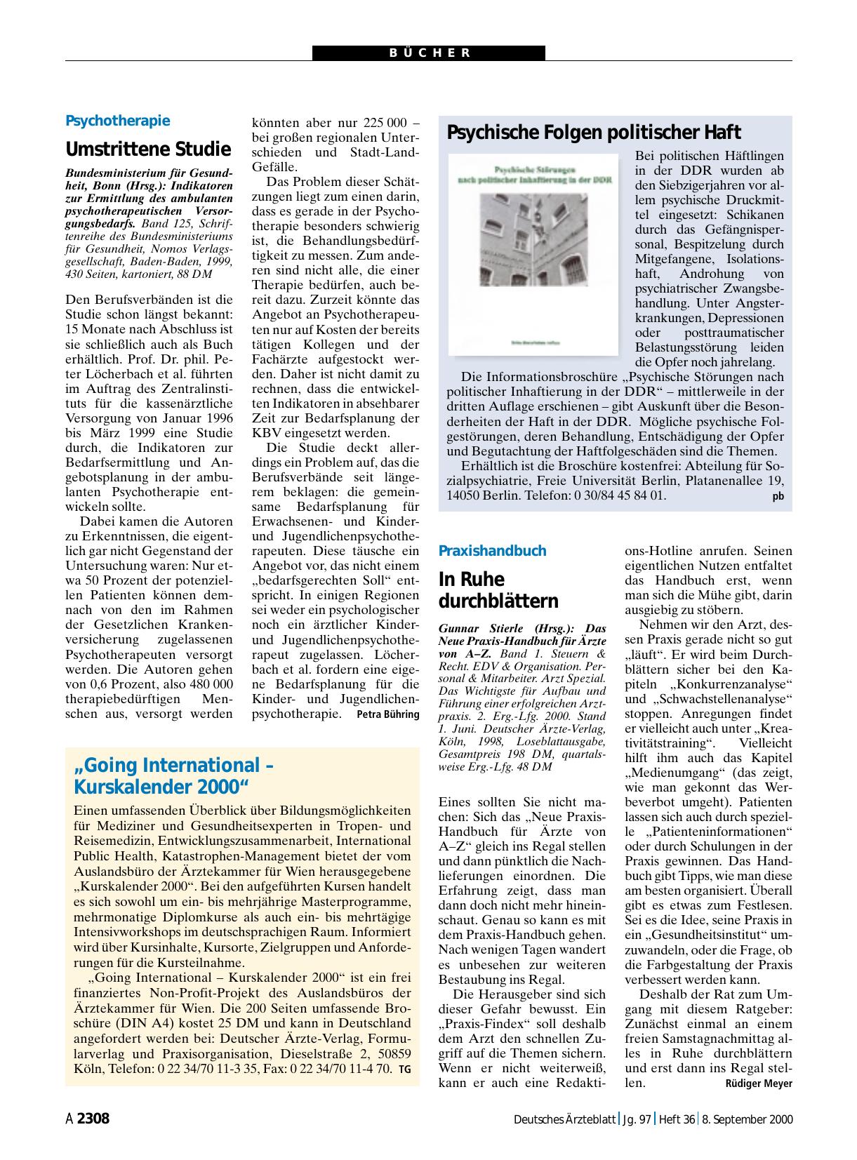 Vorschauseite 1: „Going International – Kurskalender 2000“