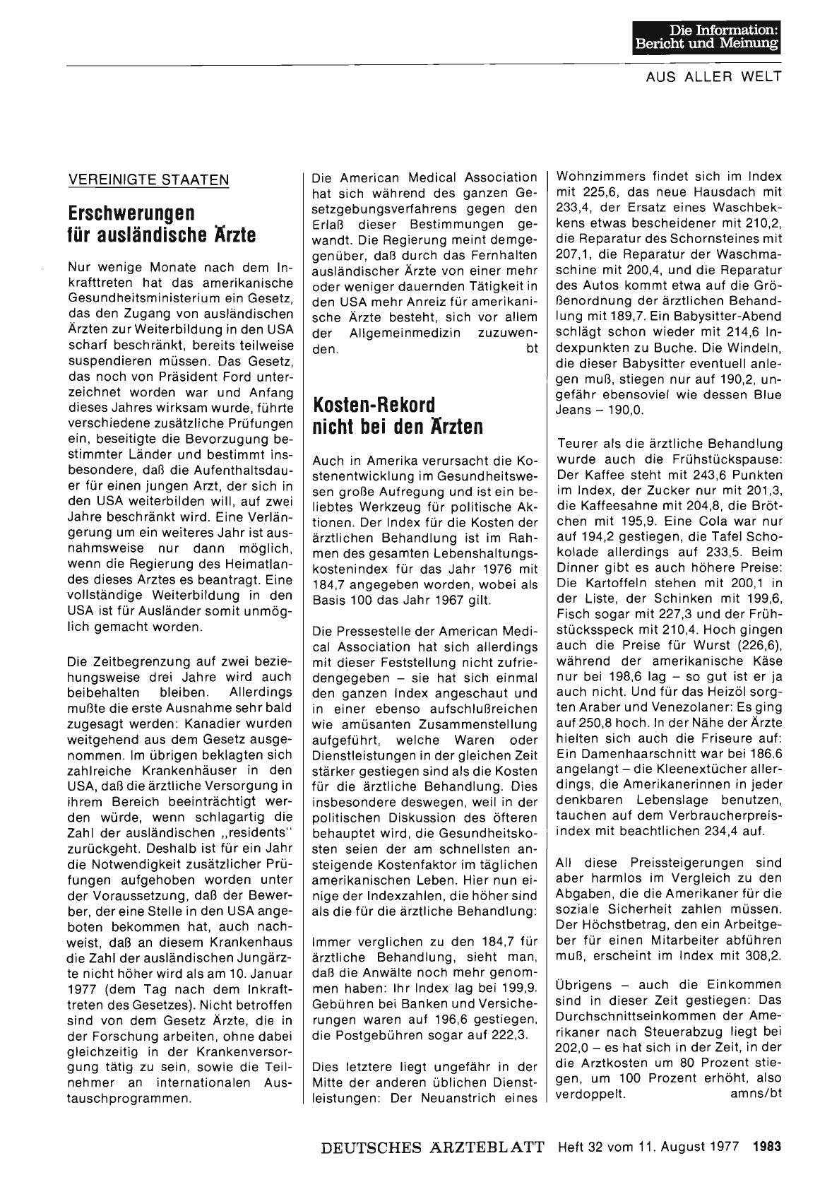 Vorschauseite 1: VEREINIGTE STAATEN: Erschwerungen für ausländische Ärzte