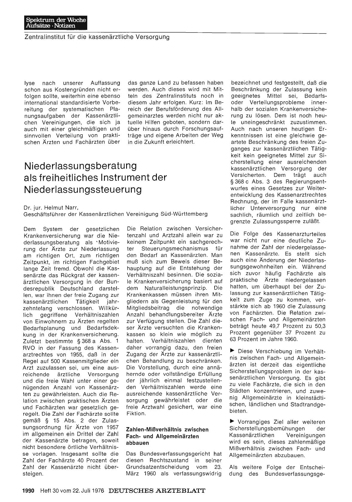 Vorschauseite 1: Niederlassungsberatung als freiheitliches Instrument der Niederlassungssteuerung